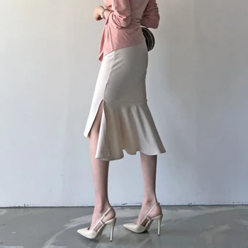 Femei sexy, Elegante, office lady bodycon fusta cu talie inalta slab volane feminine Midi poarte la locul de muncă Fuste