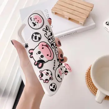 Drăguț Lapte de Vacă 3D de Desene animate de Animale de Design pentru Iphone 11 12 Mini Pro Max 7 8p Se Xs Xr Silicon Moale rezistent la Socuri Cazuri de Telefon Capacul