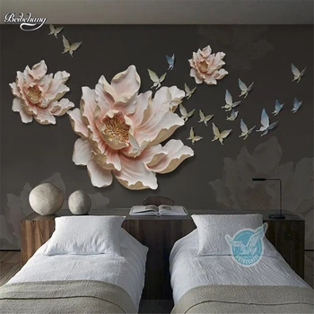 Beibehang Chineză 3D Stereo Floare Fluture Fundal Personalizate Mare pictură Murală din materiale Nețesute Wallpaper papel de parede 3d