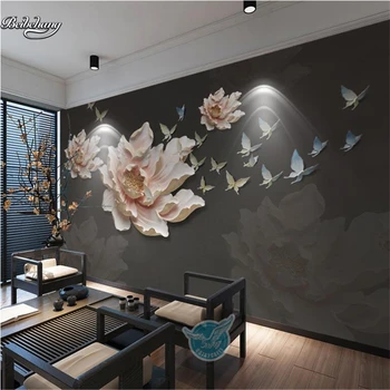 Beibehang Chineză 3D Stereo Floare Fluture Fundal Personalizate Mare pictură Murală din materiale Nețesute Wallpaper papel de parede 3d