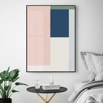 Stil Nordic Coral Roz și Albastru Arta Geometrică Panza Pictura Abstracta Arta de Perete Postere și de Imprimare Imagine Decorațiuni interioare Moderne