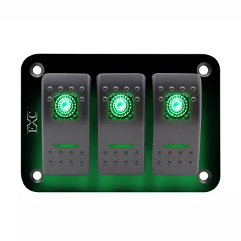 12V-24V-3-Gang-Comutare-Rocker-Switch-Panel-Verde-cu LED-uri-Lumina-On-Off-Auto-Marin-Barca