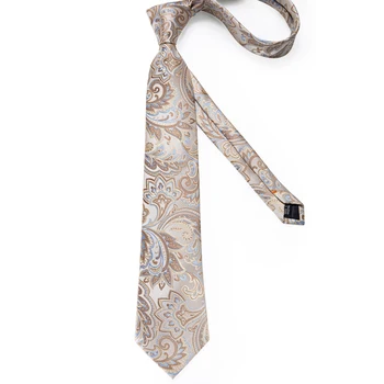 Oameni de calitate Lega Șampanie Paisley Silk Nunta Cravată Pentru Bărbați Batista Buton Cadou Cravata Set DiBanGu Nou Design de Afaceri MJ-7290