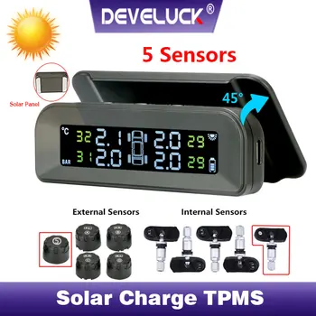 Develuck Wireless 5 anvelope auto monitorizare a presiunii în anvelope sistemul solar reglabil ecran LCD controlul automat al luminozității TPMS USB