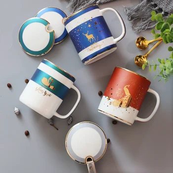 EWAYS INS Nordic Cana Ceramica Retro Gura de Aur Bone China Cu o lingura de acoperire Ceașcă de Cafea Cuplu Creative de Înaltă Calitate Cana