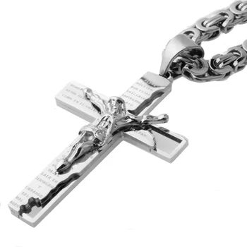 De înaltă Calitate din Oțel Inoxidabil de Culoare Argintie Cruce Crucifix Bărbați Pandantiv Colier Bizantin Lanț de 22