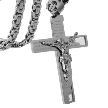 De înaltă Calitate din Oțel Inoxidabil de Culoare Argintie Cruce Crucifix Bărbați Pandantiv Colier Bizantin Lanț de 22