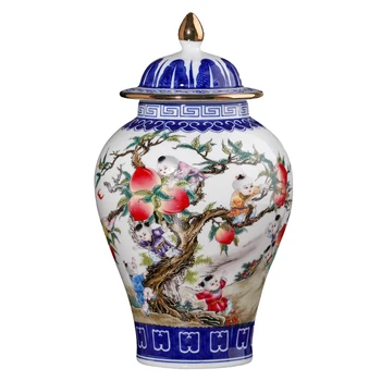 Jingdezhen Porțelan Vaza Qianlong Albastru Și Alb Ceramic General Rezervor Borcan Acasă Living Pridvor Artizanat Decor