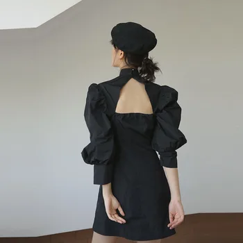 2020 Primăvară Dimensiune Mare Moda Vintage Rochie De Imprimare Pentru Femei Stand De Guler Mâneci Talie Înaltă, Rochii Mini De Sex Feminin