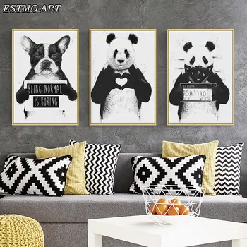 Panza Pictura Nordică Home Decor de Perete de Artă de Desene animate Poster Print Animal Panda Imagine Alb Negru Anime Pictura pentru Camera de zi