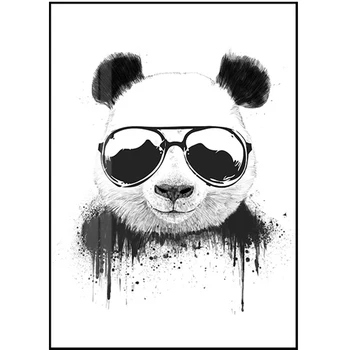 Panza Pictura Nordică Home Decor de Perete de Artă de Desene animate Poster Print Animal Panda Imagine Alb Negru Anime Pictura pentru Camera de zi