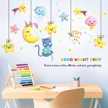 Desene Animate Luna Stele Decalcomanii De Perete Dormitor Copii Noptiera Decor Mural Grădiniță Mari De Autocolante De Perete Noapte Bună Copii Autocolante Pentru Ho