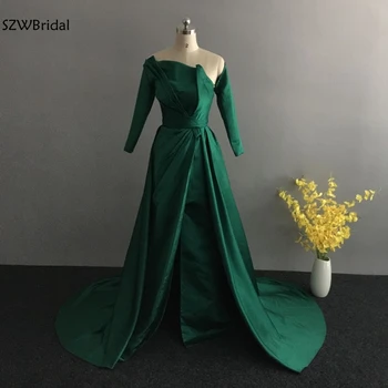 New Sosire Satin Verde cu maneci Lungi rochii de seara 2021 Ieftine, rochii de seara pentru femei vestido elegante Formale rochie de Petrecere