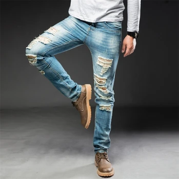 2020New Barbati Blugi Gaură Întindere Distrus Hip Hop Jean Homme Masculino de Design de Moda pentru Bărbați Jean Slim Jeans Pentru bărbați Pantaloni