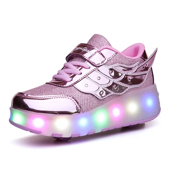 Copii, Unul de Două Roți Luminoase Stralucitoare Adidași Aur Roz de Lumină Led Pantofi de Skate Role Copii Condus de Pantofi pentru Băieți și Fete de Încărcare USB