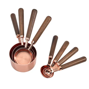 Instrumente de bucatarie Cupe de Măsurare Linguri Set de Nuc Mâner din Oțel Inoxidabil Placat cu Cupru Metal Linguriță Bicarbonat de Accesorii de Bucătărie чашка
