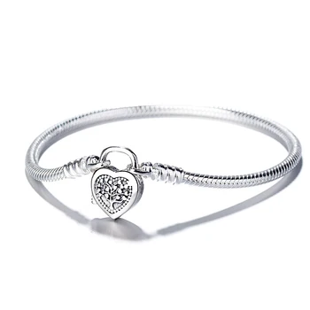 Dragoste Inima De Blocare S925 Argint Brățară Lanț De Șarpe Brățară De Argint Ale Farmecul Margele Bijuterii Femei Valentine Cadou