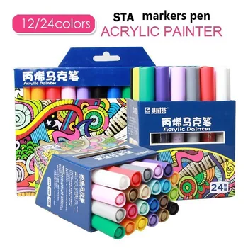 STA 1000 de 12/24/28Colors Acrilice Pictor pe baza de Apa Vopsea Cerneală Art Marker pentru Școală materiale pentru Pictura Arta Creative DIY Graffit Noi