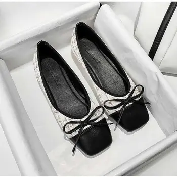 Toamna Apartamente Pantofi Femei 2020 Deget de la picior Pătrat Superficial Singur Pantofi de Moda Arc Femei Mocasini Alunecare pe Pantofi pentru Femei Zapatos De Mujer