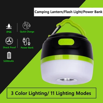 3-în-1 Camping Lanterna Power Bank cu lanterna Lumina la fața Locului Electric Torch Lampă Multifuncțională