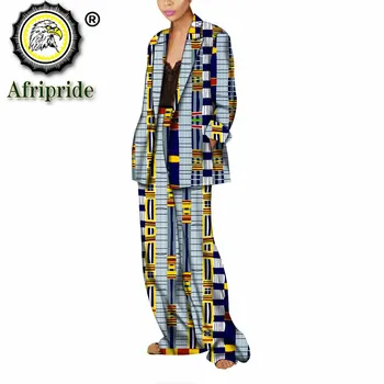Afro 2 Bucata Set pentru Femei Dashiki Sacou și Pantaloni Set Imprimare Straturi Cu Garnitură de Înaltă Talie Pantaloni de Costum African S2026040