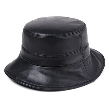 LA SPEZIA Piele naturala pentru Femei Pălării Solid Negru Găleată Pălării Japonez Vintage piele de Oaie Doamnelor Toamna Iarna Marca de Pescuit Pălării