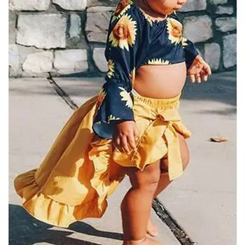 Copilul Mic Copil Fata De Floarea-Soarelui De Pe Umăr Topuri De Cultură Fusta Rochie Costum Set De Vara