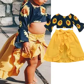 Copilul Mic Copil Fata De Floarea-Soarelui De Pe Umăr Topuri De Cultură Fusta Rochie Costum Set De Vara
