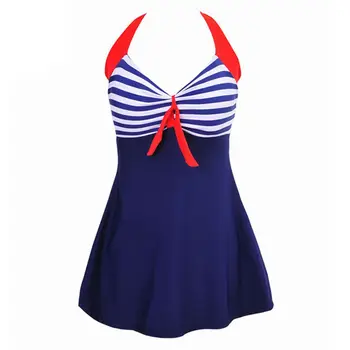 2020 Bikini Rochie de Costume de baie Femei-O Bucată de costume de Baie Plus dimensiune Stripe Halter Fusta Tankini pantaloni Scurți Femei Costum de Baie 4XL Beachwear