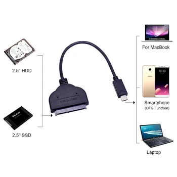 CHIPAL USB 3.1 Tip-C pentru SATA 3.0 Cablu USB-C Tip C pentru Serial ATA III 7+15 22Pin Converter pentru Macbook SmartPhone-uri 2.5