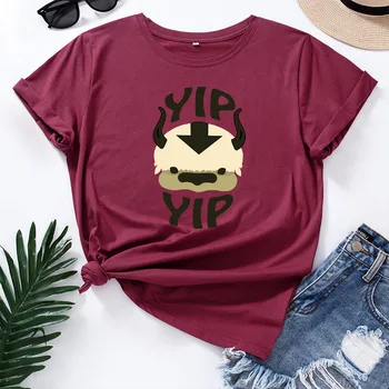 Tricouri de Desene animate Amuzant Yip Appa Imprimare Femei T-shirt Plus Dimensiune Bumbac Grafic de Bază Tricou Streetwear Maneci Scurte Topuri Largi