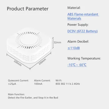 2021 TUYA Inteligent de Alarmă de Incendiu 9V Portabil Detector de Fum Wifi Detectoare de Fum Protecție la Foc în condiții de Siguranță Acasă de Securitate, Alarma de Fum, Senzor de