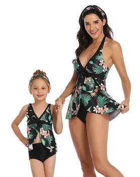 Mama Fiica Tipărite de costume de Baie Bikini 2 Bucata Set Lenjerie Lenceria de Uzură Plajă de Familie Potrivire Haine Părinte-copil de costume de Baie