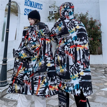 Iarna Bumbac Căptușit cu Capișon Jachete Hanorace Barbati Streetwear Hip Hop Graffiti Tipărite Gros Cald Sacou Haina Harajuku Uza WQ208