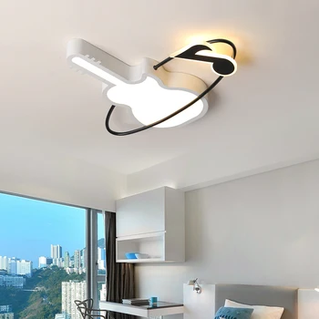 Alb+Negru Chitara Lumini Plafon Fata Camerei Copiilor, Dormitoare Moderne de Iluminat cu LED Montare pe Suprafață Control de la Distanță Interioară Lampă