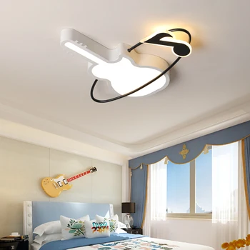 Alb+Negru Chitara Lumini Plafon Fata Camerei Copiilor, Dormitoare Moderne de Iluminat cu LED Montare pe Suprafață Control de la Distanță Interioară Lampă