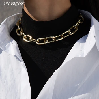 Salircon Punk Simplu Link-ul Lanț Colier pentru Barbati Femei Vintage Indesata Lanț la Gât Cravată Colier Moda Bijuterii 2021