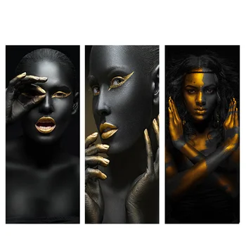 60x150cm Negru și Auriu African Nud Femeie Cuadros Panza Pictura Postere si Printuri de Arta de Perete Poza pentru Living Decorul Camerei