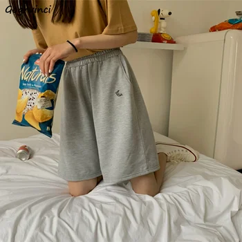 Pantaloni scurți Femei Vara Vrac 3XL Solid Broderie BF Wide-picior, Genunchi-lungime Harajuku Casual Uri Simple la Modă Toate-meci de Elevi Chic