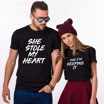 Valentine Amuzant Cupluri Tricou de Potrivire Cuplu Outfist Îmbrăcăminte Mi-A Furat Inima ...Iar eu Țin cu Maneci Scurte T-Shirt