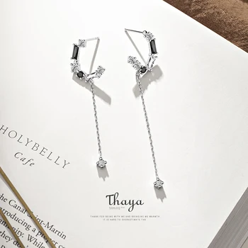 Thaya Solid 925 De Argint Legăna Cercei Pian Cheie De Design Negru& Alb Cristal Pentru Femei Picătură Cercei Cadou De Lux Bijuterii Fine
