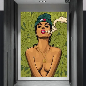 Panza Pictura Fată de Desene animate Fumat Iarbă Imagini de Arta de Perete Decor Poster și Printuri de Artă Cuadros pentru Living Decor Acasă Poster