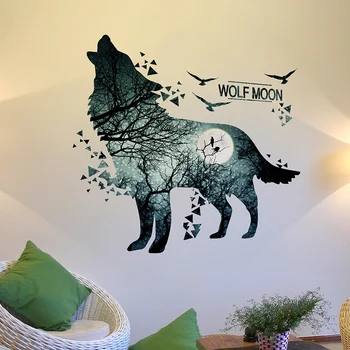 [shijuekongjian] Oribile Wolf Moon Pădure Autocolante de Perete DIY Animal Murală Decalcomanii pentru Camera Copii Dormitoare Copii Decorare Dormitor