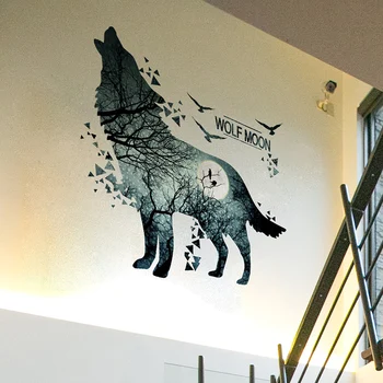 [shijuekongjian] Oribile Wolf Moon Pădure Autocolante de Perete DIY Animal Murală Decalcomanii pentru Camera Copii Dormitoare Copii Decorare Dormitor