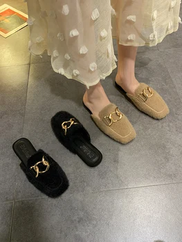 Primăvara și Toamna versiunea coreeană a noului cataramă de metal Muller pantofi versatil pompa pantofi plat moda doamnelor papuci