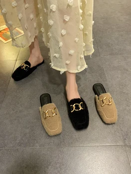 Primăvara și Toamna versiunea coreeană a noului cataramă de metal Muller pantofi versatil pompa pantofi plat moda doamnelor papuci