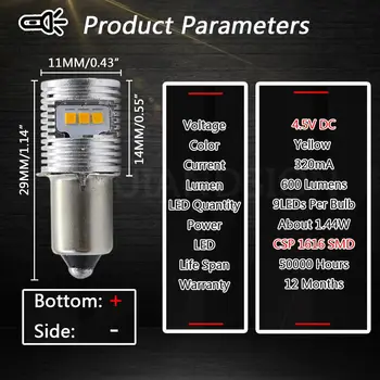 2x 1.86 W LED Upgrade Bec Pentru Miniatură Stradă lanterne P13.5S CSP chips-uri de 3V DC4.5V-Lanterna LED-uri de schimb Becuri Galbene