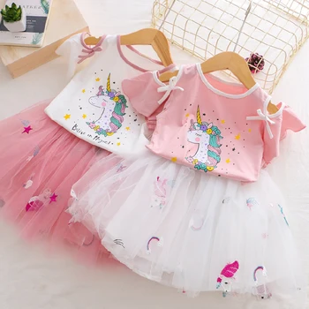 2019 Moda de Vara Unicorn Rochie pentru Fete Haine Copii Unicorn Costum de Printesa pentru Fete de Petrecere Rochii din Dantela Imbracaminte Copii