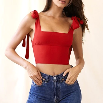 Vara Sexy Low Cut Crop Top pentru Femei de Vară Roșu Alb Crop Top cu Fermoar la Spate Spatele Deschis Doamnelor Dantelă Topuri Scurte Fete Moda