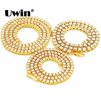 Uwin Hiphop Aliaj de Zinc Cravată Bling Iced din Pietre Colier Pentru Bărbați 3-5mm Crescut de Aur/Aur/Argint Culoare 1 Rand de Tenis Lanțuri